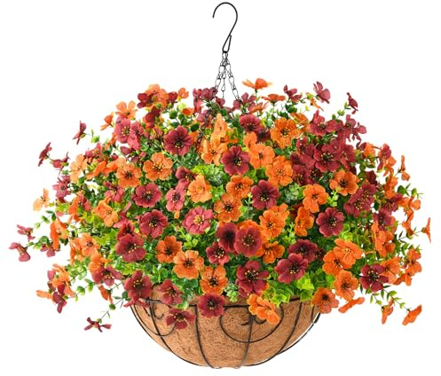 ZFProcess Artificial Fake Hanging Plants Flowers Basket, Faux Silk Daisy in Planter Realistic UV Resistant for Outside Home Patio Balcony Yard Mums Autumn Outdoor Decoration (Orange Brown) | Faux Silk Daisy, Front Door Porch Planter, Patio Yard Garden Balcony, Realistic, No Fade, Autumn Decor, Orange Brown