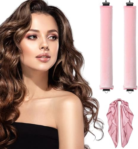 Lilbitty 2 Stück Lockenwickler und 1 Stück passendes Haarband, Natürliche Locken ohne Hitze für feines Haar, perfekt für den heatless blowout Look über Nacht,Rosa