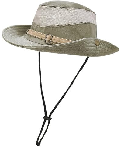 ehsbuy Sonnenhut Herren Atmungsaktive Mesh Safari Fischerhut Faltbare Breite Krempe Sommerhut Cowboy Stil Einstellbare Boonie Bucket Hat für Wandern Reise Outdoor