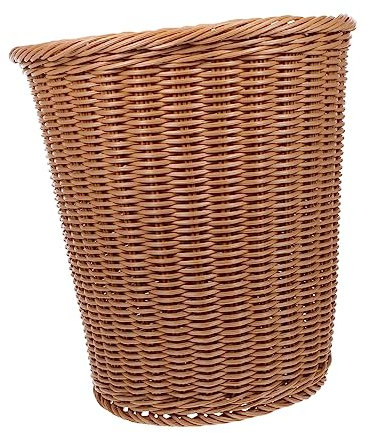 Alipis Rust-resistant Woven Rattan-effect Trash Basket, Handwoven Iron Home and Office Wastepaper Bin, Brown Open-top Round Waste Storage Can for Room Use