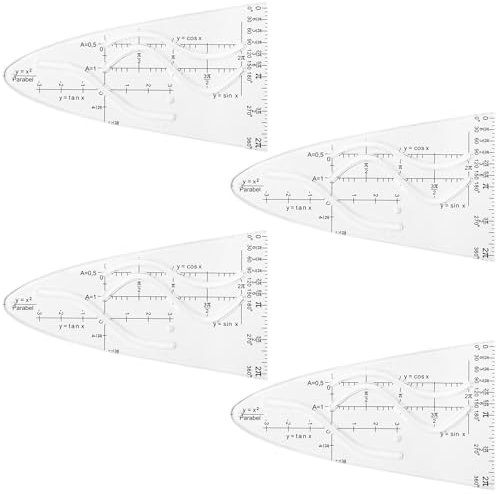 CONJURAIDE 4 Stück Parabelschablone Mathe, Parabel Schablone Lineal Kurvenschablone Zeichenschablonen für Studenten Büro Designer Malerei