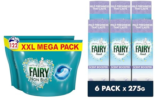 Fairy Non Bio Laundry Detergent Value Pack, PODS® Washing Liquid Capsules 122 Washes & In-Wash Scent Booster 6 packs x275g, Silk Tree Blossom & Jasmine