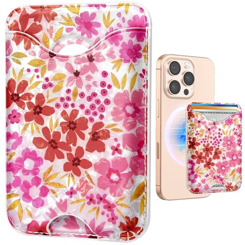Shorogyt Compatible with Magsafe Wallet Magnetic Card Holder - Phone Wallets Cute Light Flower Design for Women Teen Girls Slim for iPhone 17/6/15/14/13/12 Series for Apple RFID Magnet, Fit 3 Cards