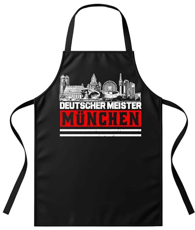 UGLYSHIRT Grillschürze Herren München Meister | Lustige BBQ Schürze für Männer – Geschenkidee für Fans, Grillmeister & Münchner – Schwarz – Einheitsgröße – Verstellbar