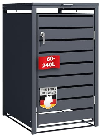 Abri poubelles avec décor Bois, Structure en Acier Inoxydable | 1 à 3 Portes | Rangement poubelles de 60 à 240 L – Anthracite avec décor Bois (Gris foncé Magnus, 68 × 80 × 116 cm (1 Porte))