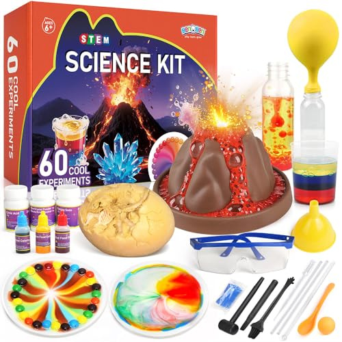 BenBen Kit Científico con 60+ Experimentos para Niños, Excavación de Piedras Preciosas Volcán, Kit de Ciencias Juego Laboratorio Set Juguete Regalo para Niños y Niñas 6 7 8 9 10+ Años