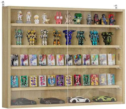 HOMCOM Vitrina de Pared con 5 Estantes Ajustable, Vitrina de Pared de Cristal y Aglomerado, 80x9,5x60 cm, Color Madera