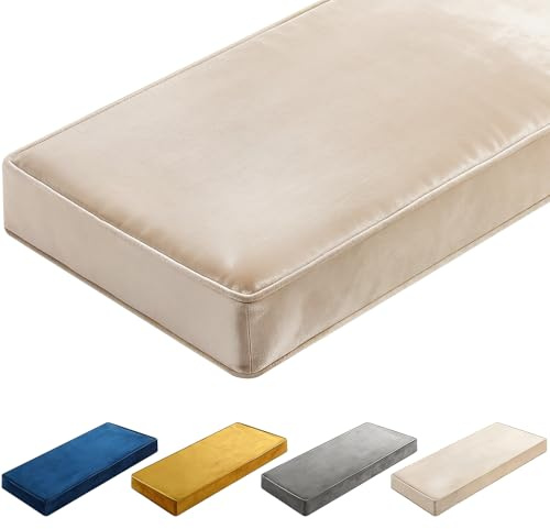 Wenqik Bench Cushions for Indoor Furniture 36x14x4 Inch Velvet Window Seat Cushions Thicken Tufted Bench Pad Memory Foam for Kitchen Dining Bay Patio Porch Swing(Beige)