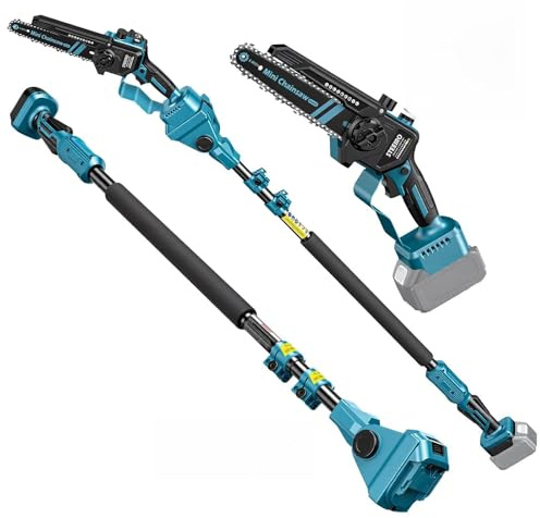 3-in-1 Cordless 6&8 inch Pole Saw & Mini Chainsaw,Electric Pole Saw fit for Makita 18V,Automatic Oil System, Telescopic with Motor Head 180°, Adjustable Telescopic Pole up to 15FT