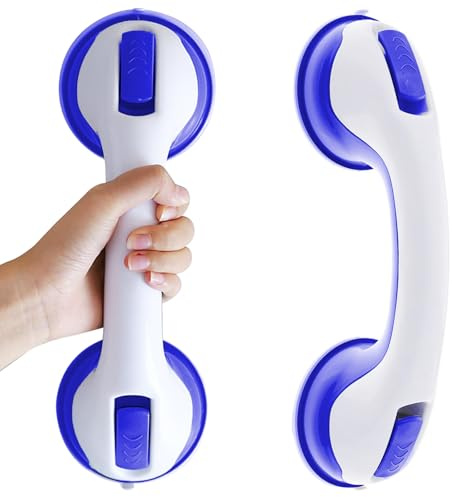 Boutihao 2 Pcs Poignée Ventouse, Poignée de Douche à Ventouse, Poignee Securite Salle de Bain, Sans Perçage Amovible, Barre d'Appui WC Douche, pour Personnes Âgées, Handicapés, Enfants (Bleu Foncé)
