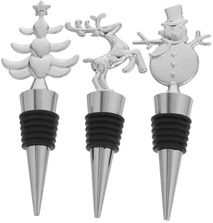 Cabilock 3piezas Tapones De Vino Navideños Tapón Metálico para Vino Diseño De Muñeco Reno para Bebidas De Vidrio Cerveza y Fiestas De Navidad