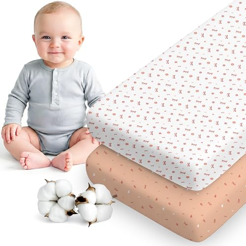 Dreamzie Set Med 2 Dra-På-Lakan 70x140 cm – OEKO-TEX Certifierad Bomull – För Baby- & Barnsäng – Passar 70x140 cm Madrasser – Rosa/Vita Trollsländor