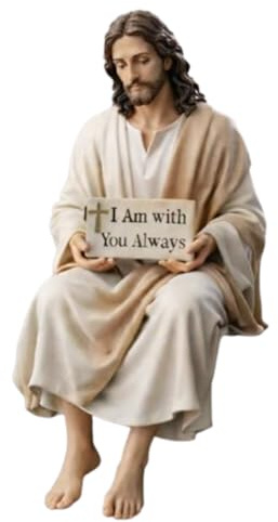 Serene Sitting Jesus Desk Statue,Handcrafted Resin Figurine with Inspirational Sign,Calming Shelf & Desk Decor for Home,Office,and Christian Gifts (Big)