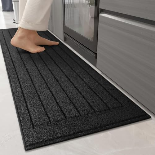 COLOR&GEOMETRY Maschinenwaschbar Küchenläufer, 44x150cm, Schwarz | Extra Saugstark mit Weicher Oberfläche, Küchenmatte mit Rutschfester TPR-Unterseite | Küchenteppich für Küche und Waschbecken