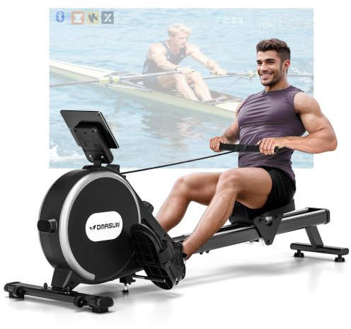 Rowing Machine, DMASUN Upgrade Magnetic Rowing Machines for Home Gym with 16 Levels Quiet Resistance - 350LB Capacity Rower Machine with App Compatible & Comfortable Seat, Double Slide Rail