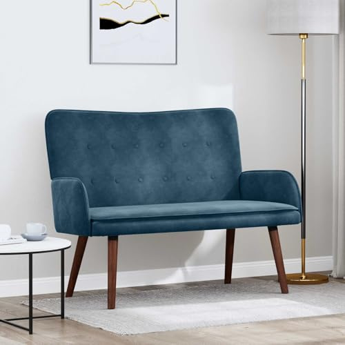 PUGYNBK Zweisitzer Sofa Blau 115 x 61 x 87 cm Samt mit Metallrahmen und Holzfüßen, Moderne Polsterbank für Wohnzimmer