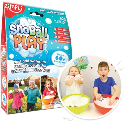ZIMPLI - Snoball Play 4 Use, Just Add Water To Instantly Make Fake Snow, Outdoor Snowball Fights or Indoor Sensory Play, Stocking Fillers