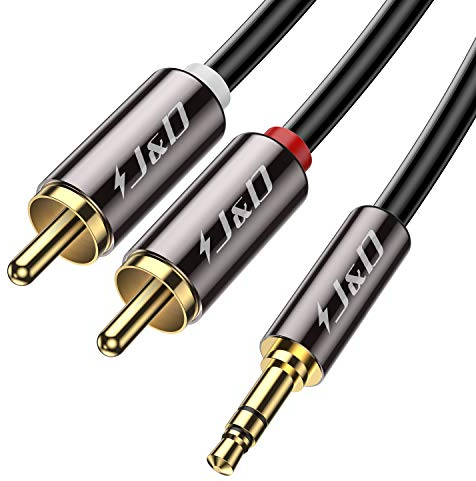 J&D Cavo RCA Adattatore Audio Stereo, Placcato in Oro 3.5mm Maschio a 2 RCA Maschio Adatto Per DVD, Altoparlanti, Mixer Audio,Amplificatore,Home Theater, 1,8 Meter