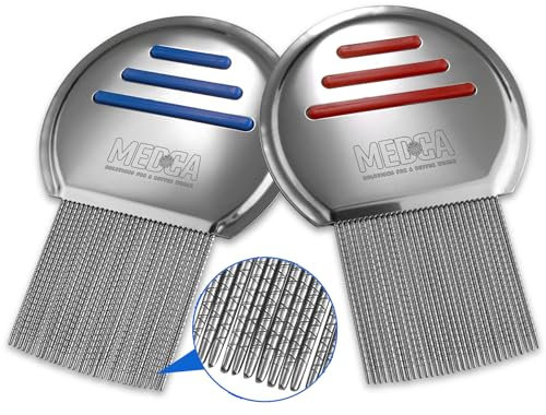 Lice Comb - (Pack of 2) Stainless Steel Professional Lice Combs and Head Lice Treatment to Effectively Get Rid of Hair Lice and Nits, Best Results for Infection and Re-infection in Kids & Adults