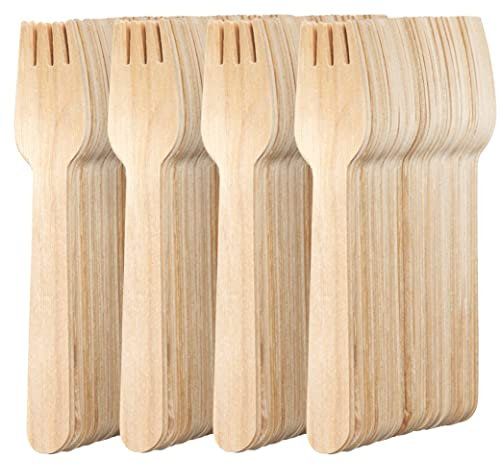 MATANA 200 Holzgabeln - Einweggabeln für BBQ, Picknicks & Mehr - Einweg Besteck, Holzbesteck für Mahlzeiten im Freien, Holzgabel Set - Gabeln Einweg - 16cm