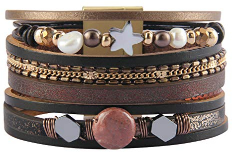 JOYMIAO Leder Wickelarmband Geflochtene Manschette Armreif Rohr Armband Charme Perlen Boho Schmuck für Frauen, Dame, Frau, Teenager Mädchen Geschenk