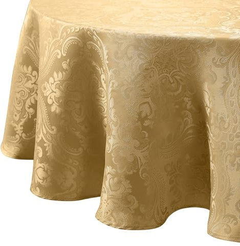 Elrene Damast bordsduk, polyester, guld, 178 cm rund
