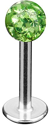 Taffstyle Piercing Stab Stecker Lippenpiercing Ohrpiercing Labret Lippe Ohr Tragus Helix Platte Stud mit Ferido Kristall Kugel Perlen Silber 6mm x 3mm Grün