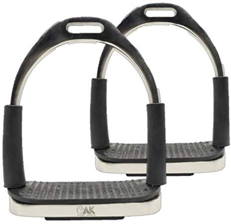 AK Folding Flexi Movable Stainless Steel Horse Riding Equestrian Stirrups with Black Tread (Silver, 4.25'')