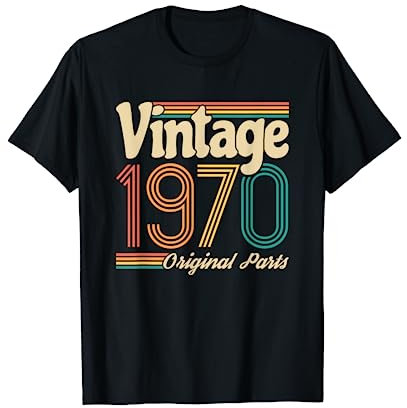 Birthday Gift Born 1970 Vintage Classic V-Neck Camiseta Unisex Adulto Sólido Negro T-Shirt Jersey Manga Corta Pequeño EU Small 16 cm Cuello de Pico Ligero Importado