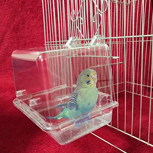 XBSLJ Vogelkäfige Vogelbäder für Käfige hängen Vogel Bad Waschraum Reinigung Pflege Zubehör oder Futterbox Transparente Acryl Papagei Sittich Badewanne