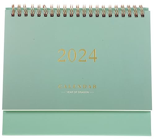 STOBOK 2023-2024 Desktop Kalender Mini Aufstehen Desktop Jahr Kalender Tabelle Papier Täglichen Scheduler Monatliche Seiten Staffelei (Grün)