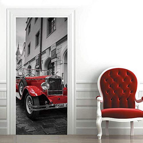 GSKBDQ Türaufkleber 3D Türposter Rotes Auto Selbstklebend Wandbild 77X200Cm Türtapete Fototapete Türfolie - Abnehmbar Wandtapete Wohnzimmer Pvc Wasserdichte Wallpaper Art Wandtattoo