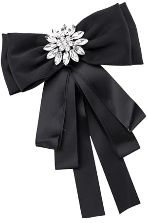 VALICLUD Schwarze Brosche für Damen mit Strasssteinen Dekorative Blüten Schleife aus Legierung und Stoff Schmuckaccessoire für Valentinstag und Festliche Anlässe