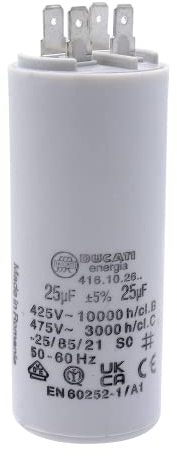 Condensateur à cosses 25 uF universel - Condensateur permanent pour appareils électriques - 450 V - Dimensions 40X94 vis M8 écrou et cosses - Adapté aux appareils ménagers - Fabrication européenne