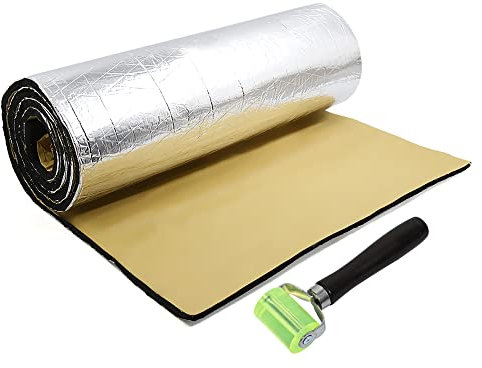 sourcing map Tapis d'isolant Phonique 5mm Voiture Porte Isolation Thermique Capot Moteur Coffre 200x100cm avec Outil Rouleau