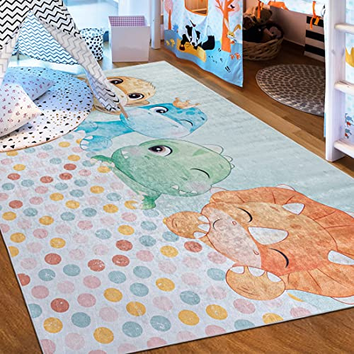 Mazovia Spielteppich Kinderzimmer 120x170cm Dinosaurier Pflegeleicht | Kinderteppich für Schlafzimmer Spielzimmer Jungen Maschinenwaschbar Rutschfest Allergikerfreundlich Wetterfest Kurzflor