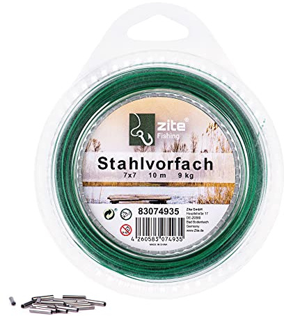 Zite Fishing Stahlvorfächer Angeln Material – Hochwertiges 7x7 Edelstahl | Raubfisch-Vorfach 6-12kg Selber Bauen - 10m Spule inklusive 20 Klemmhülsen