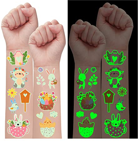 Leesgel Tatuajes de Pascua Brillantes para niños, 100 Estilos de Tatuajes temporales Luminosos para Decoraciones de Pascua, calcomanías de Pascua, Bolsas de Relleno para Huevos de Pascua