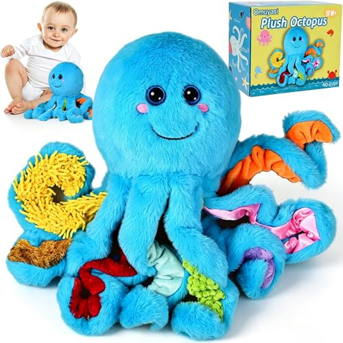 Octopus Kuscheltier mit 8 Texturierte Tentakel, Baby Spielzeug ab 1 Jahr, Sensorik ADHS Autismus Spielzeug, Geschenke Kinder Mädchen Junge 3 4 5 6 7 8 9 Jahre, Montessori Spielzeug ab 1 2 3 Jahre
