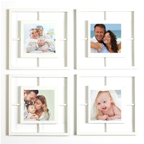 Set 4 marcos de fotos múltiples pared – Collage decorativo blanco con molduras elegantes para hogar, salón o mural decorativo