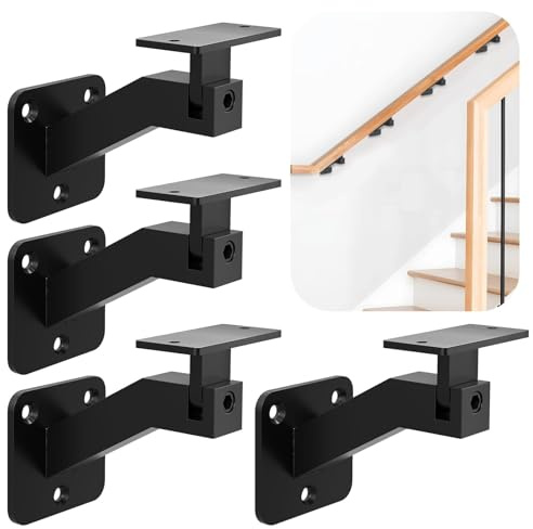Gyykzz Adjustable Handrail Brackets, 4 Pack Black Swivel Hand Rail Brackets | Adjustable Steel Handrail Brackets for Stairs, Secure Wall Mounting, Multi-Angle Support for Indoor Staircases and Corridors