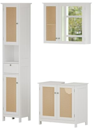 Vicco Badmöbel-Set Rosario, Weiß, 60 cm | besteht aus Waschbeckenunterschrank, Spiegelschrank und Hochschrank