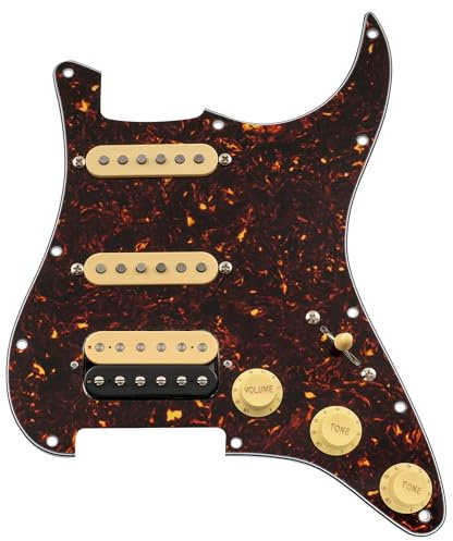 Musiclily Pro HSS Auto-Split Pre-wired Loaded Pickguard ST Gitarren Vorverdrahtetes Schlagbrett mit Artec Staggered Alnico 5 Humbucker Tonabnehmer für Strat Style E-Gitarre, 4-lagig Tortoise Shell