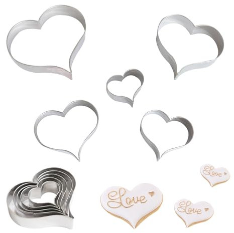 Fayemint 5 Piezas Cortadores de Galletas, Cortador de Galletas de Corazón, Cortadores de Galletas de Acero Inoxidable, 5 Tamaños, para Galletas, Chocolate, Galletas, Dulce de Azúcar