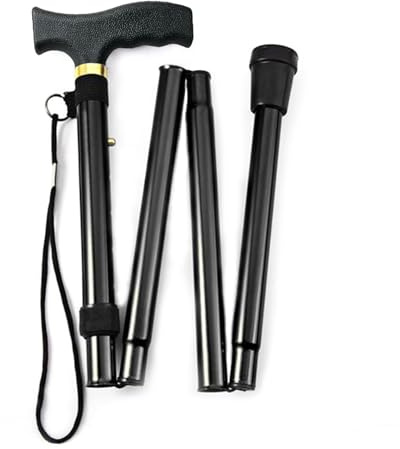 BeGrit Canne de Marche pour Homme Pliante Réglable Canne Pliable Cadeaux pour Parents Papa Canne pour Marcher Aluminium Bâton de Marche pour Personnes âgée Noir