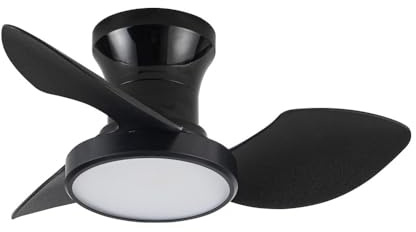 wonderlamp - Ventilador de techo pequeño LED Milfero Negro 20W con modo luz de noche y memoria de encendido