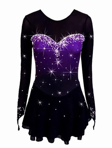 Eislauf Outfits Für Mädchen Dehnbares Eiskunstlauf Trainingskleid Lange Ärmel Rollschuh Rock Balletttrikot Für Damen Gymnastikkostüm,Schwarz,L