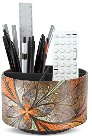 Czzmy Rund Stiftehalter,Leder,360° drehbar,Fernbedienungshalter, drehbarer Nachttisch, TV-Fernbedienung, Schreibtisch-Organizer für Stifte, Bürobedarf, Aufbewahrungsbox(1-Orangenblüte)
