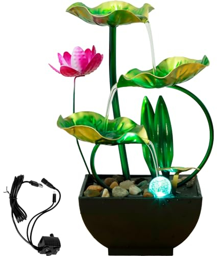 Fontana da tavolo per interni, fontana da tavolo alimentata tramite USB, fontana a cascata, decorazione zen, per meditazione, relax, casa, ufficio, senza anello LED (loto)