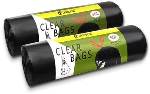 Aitodos® 20 st soppåsar, LxH: 70 x 75 cm, Kapacitet: 50 l, svart, polyetensoppåse, lämplig för de flesta medelstora papperskorgar 50L (2 rullar, 10 per rulle)